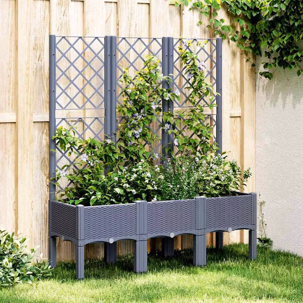 Berkfield Home Garden Planter with Trellis in Blue Grey, W/D/H: 120 x 40 x 142 cm – 2