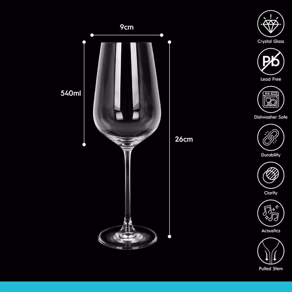 Argon Tableware Knightsbridge Lead-Free Crystal Rosé Wine Glasses, 540ml, Pack of 6, Transparent – 4