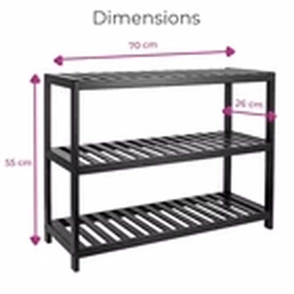 Havendro Black 3-Tier Bamboo Shoe Rack, W/D/H: 70 x 55 x 26 cm – 2