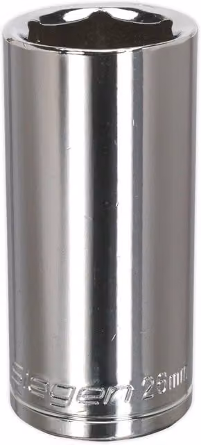 Loops 26mm Deep Drive Socket 1/2 inch Square Drive in Silver Chrome Plated Carbon Steel