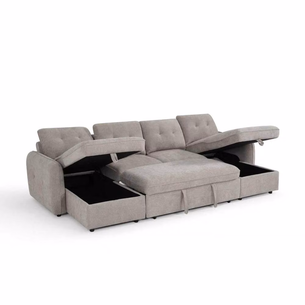 Furnishings For Less UK Seattle U Shaped 5 Seater Fabric Corner Sofa Bed in Beige – 2