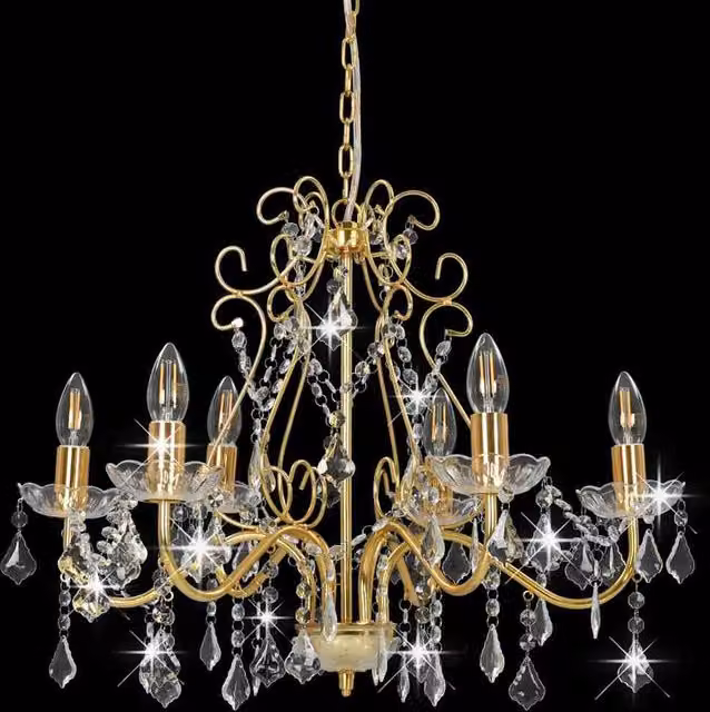 Berkfield Home Elegant Round Chandelier with Crystal Beads in Gold/Brass, 6 x E14 – 1