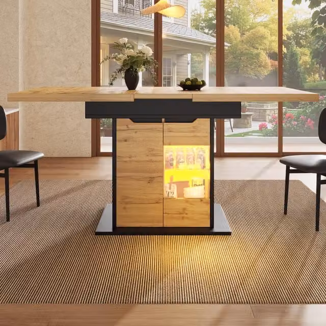 Aosom UK Black Telescopic Extendable Dining Table with App-Controlled LED Lighting and USB Port, W/D/H: 80 x 110-140 x 76 cm – 1