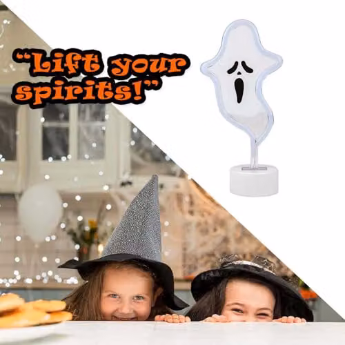 VFM e-Store Neon Ghost Table Light Halloween Decoration, White, W: 20 cm, H: 26 cm, D: 20 cm – 6