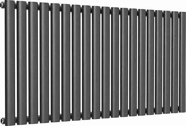 Lux Heat Oval Horizontal Single Wall Mounted Radiator in Pewter, W: 114 cm, H: 60 cm