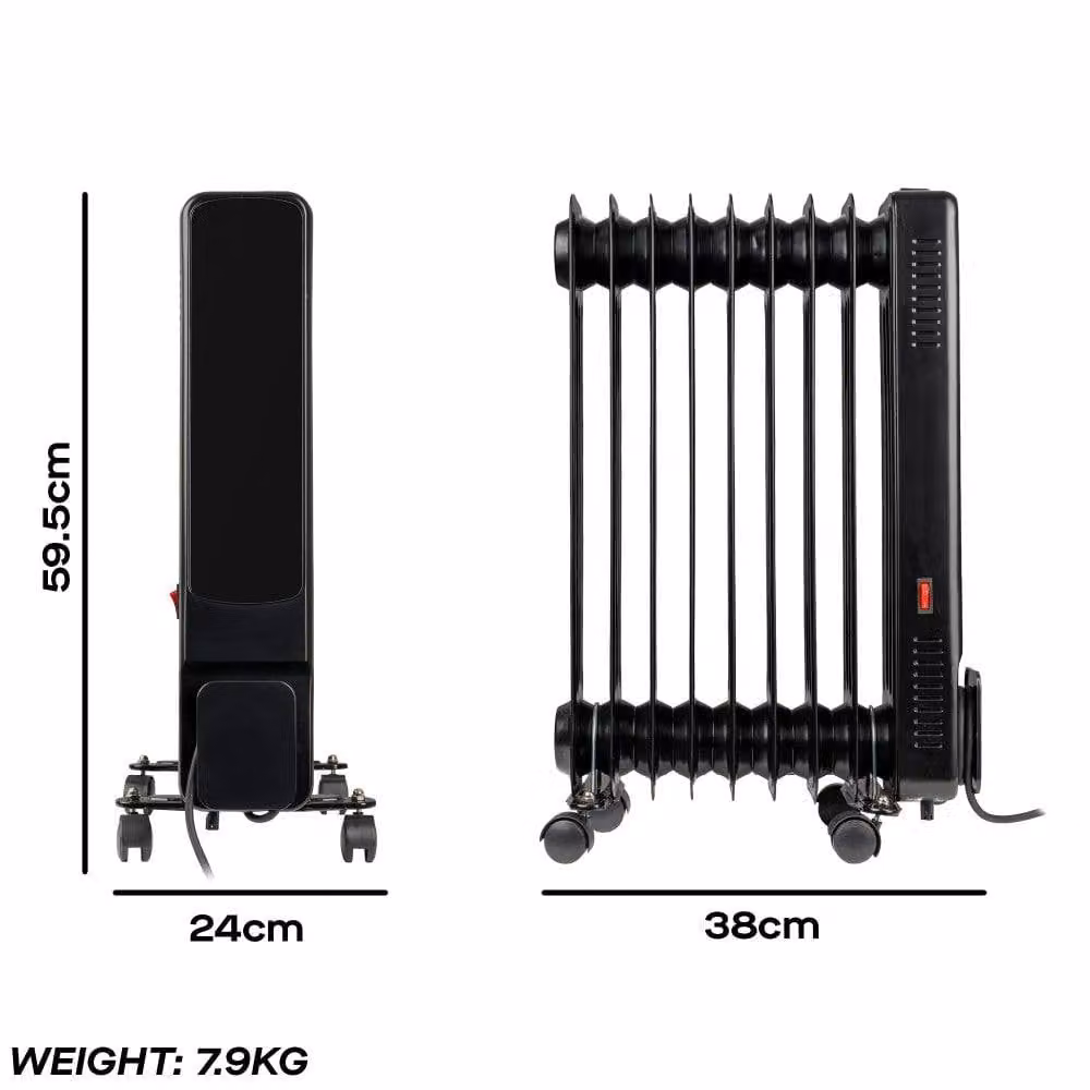 Daewoo 2kW 9-Fin Oil-Filled Radiator with LED Display and Remote Control, Black – 2