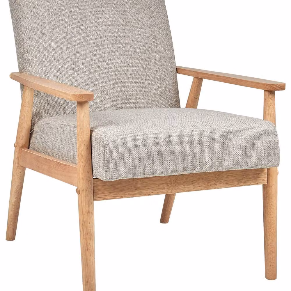Wyld and Coco Mid-Century Armchair with Grey Fabric Upholstery and Solid Rubberwood Frame – 2