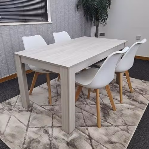 Kosy Koala Modern Dining Set with Grey Rectangular MDF Table and 4 White Plastic Chairs