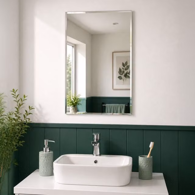 Showerdrape Fairmont Modern Rectangular Frameless Glass Wall Mirror in Silver, W: 60 cm, H: 45 cm