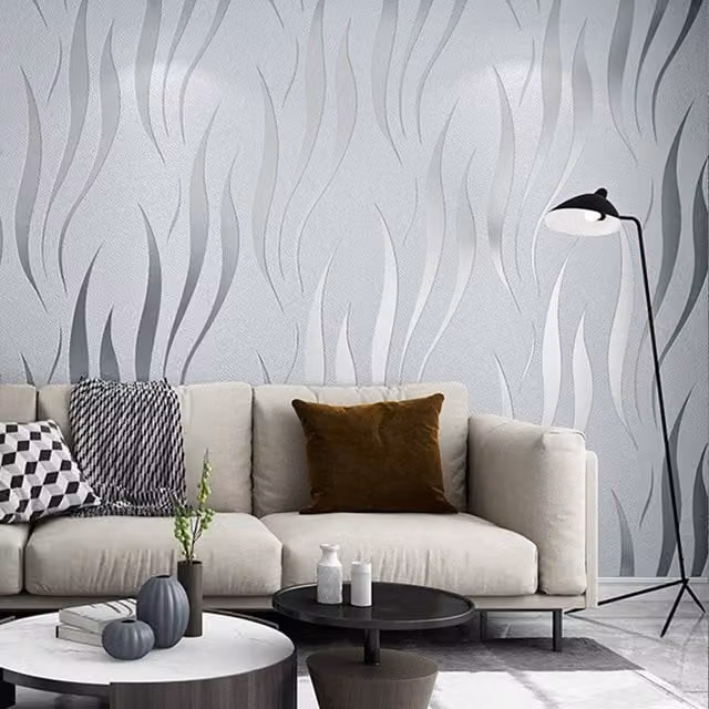 Garden Sanctuary Modern Grey Abstract Geometric Wave Wallpaper – 1