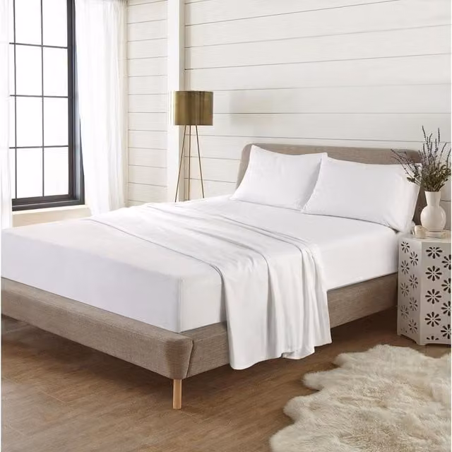 HomeSpace Direct White Flannelette Brushed Cotton Double Fitted Sheet, W: 140 cm, L: 200 cm, Depth: 40.64 cm