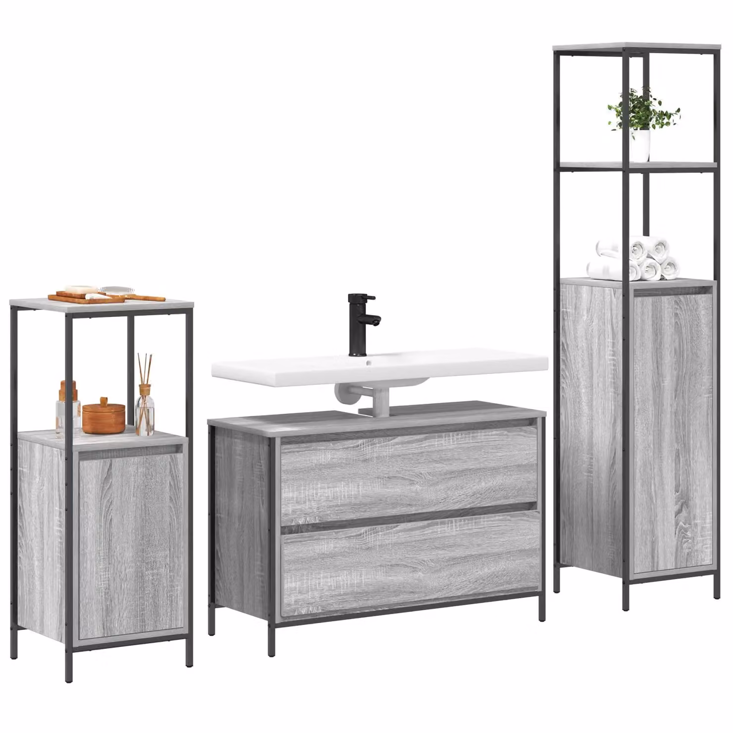 Berkfield Home 3 Piece Modern Grey Bathroom Furniture Set with Vanity Unit – 2