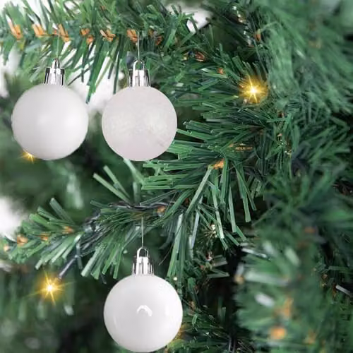 Shatchi 18-Piece White and Silver Round Plastic Christmas Bauble Hanging Decorations, 5 cm – 4