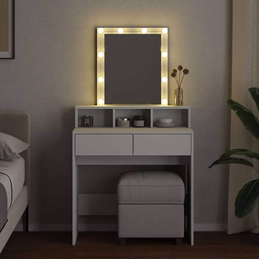 Berkfield Home Modern White Dressing Table with Hollywood LED, W/D/H: 80 x 41 x 144.5 cm – 3