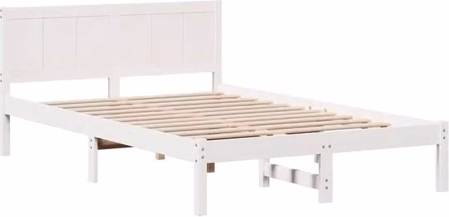 Berkfield Home White Solid Pine Wood Bed Frame, White, W: 135 cm, L: 190 cm