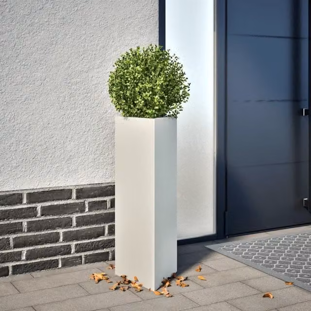 Berkfield Home White Triangular Steel Garden Planter Tub W: 30 cm, D: 26 cm, H: 75 cm – 1
