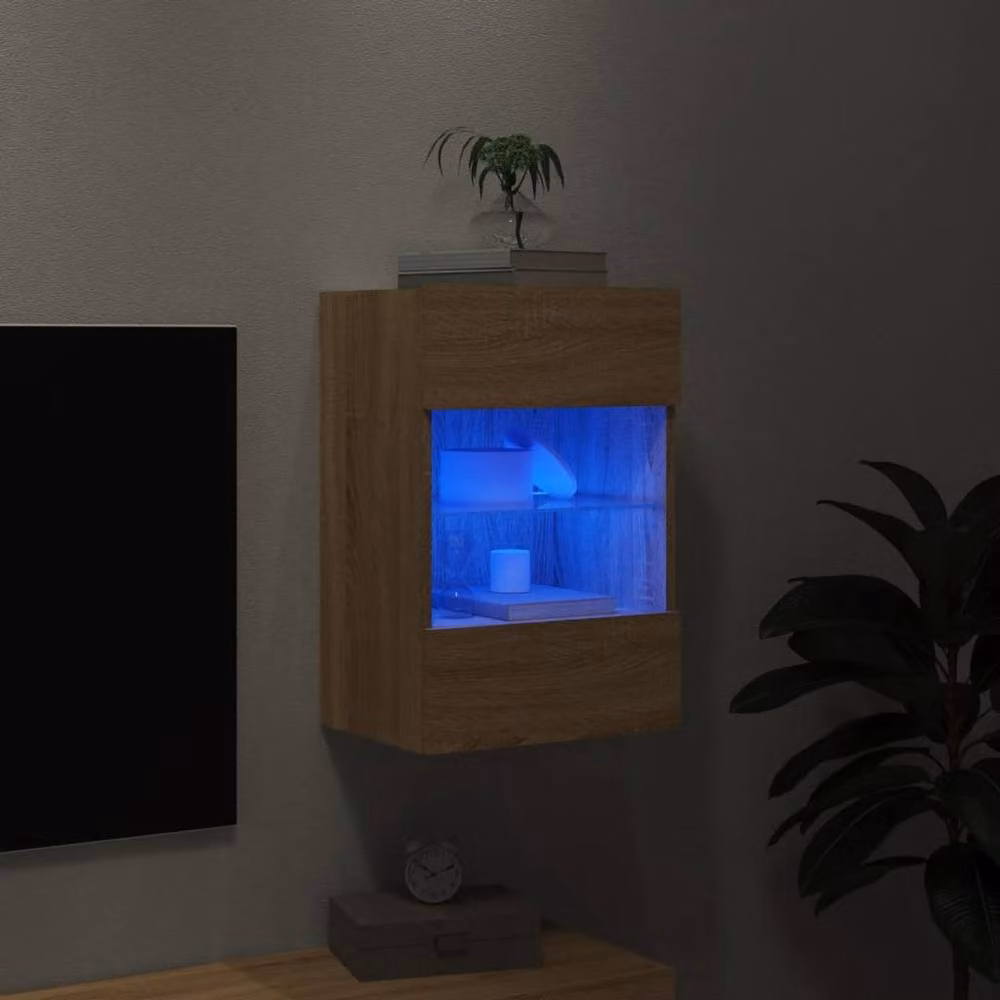 Berkfield Home Wall Mounted TV Cabinet with Integrated LED Lights in Sonoma Oak, Light Brown, W/D/H: 40 x 30 x 60.5 cm – 3