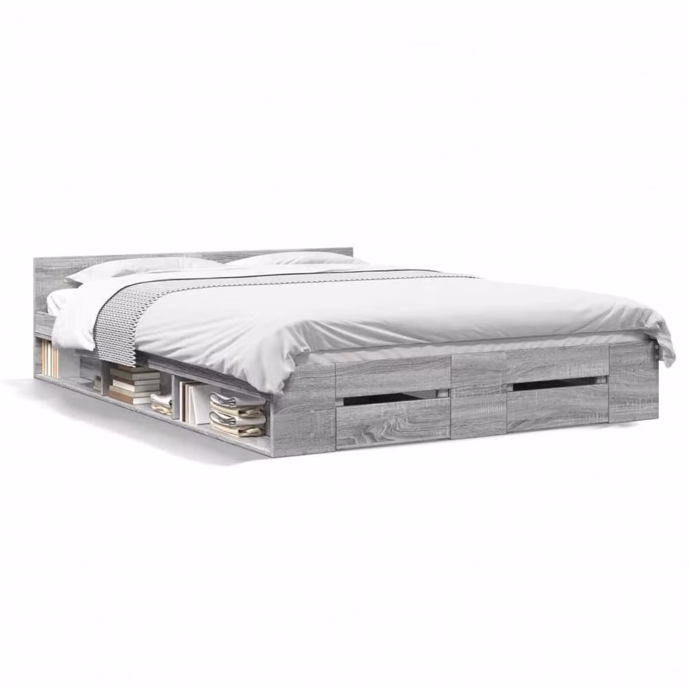 Berkfield Home Modern Bed Frame with Drawers in Grey Sonoma, W/D/H: 120 x 200 x 45 cm – 3