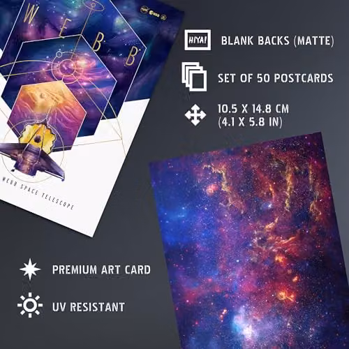 Artery8 Set of 50 NASA James Webb and Hubble Galaxy Star Cluster Universe Collage Kit Postcards, Multicolour, W: 15 cm, H: 10 cm – 4
