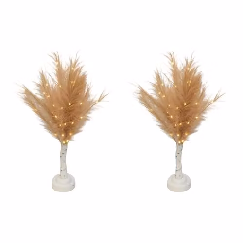 Shatchi 2-Piece Champagne Feather Tree Table Lamp with Warm White LEDs, Beige, Height: 70 cm