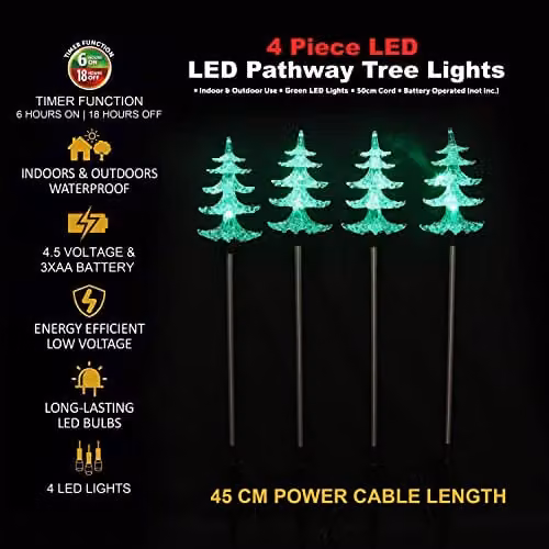 Almineez 4 Pack Crystal Christmas Tree Pre-Lit Green LED Pathway Stake Lights for Indoor and Outdoor Garden Decoration – 2
