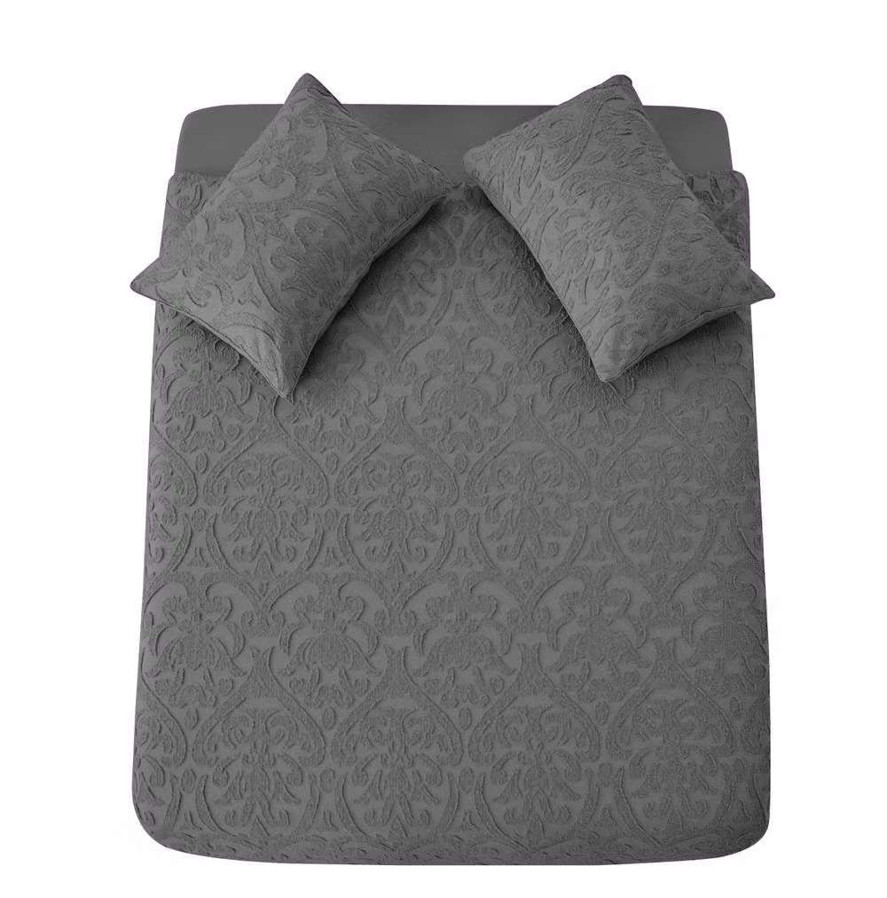 GAVENO CAVAILIA 3-Piece King Size Reversible Damask Duvet Cover and Pillowcase Set in Charcoal Grey Microfibre – 2
