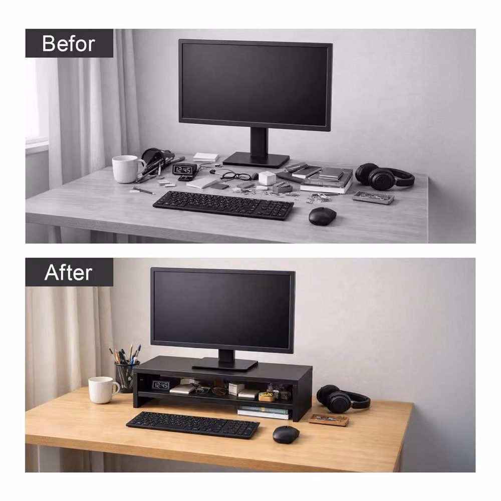 Nordara Black Wood Monitor Stand Riser W/D/H: 23.5 x 23.5 x 14.0 cm – 4