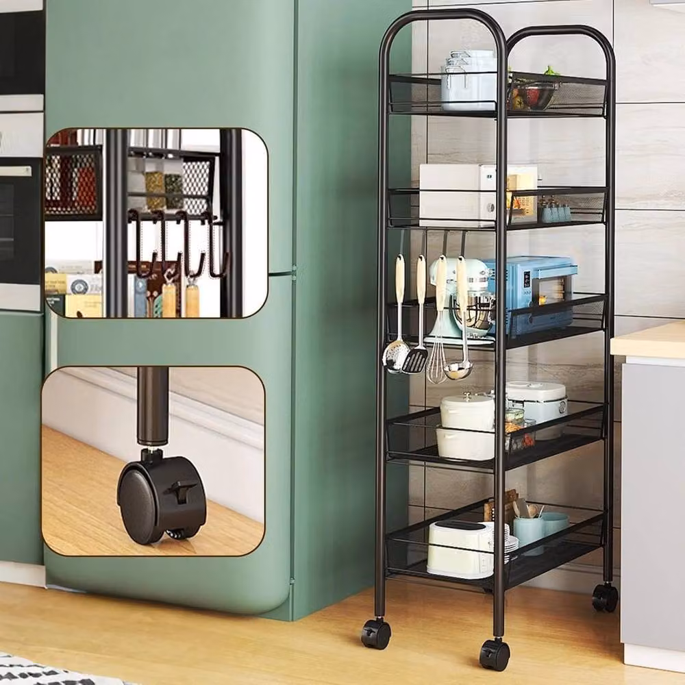 VOGREX 5-Tier Rolling Utility Storage Rack Trolley in Black – 4