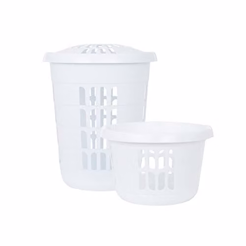 Wham Casa 2 Piece Plastic Laundry Basket and Hamper Set with Handles and Lid, White – 2