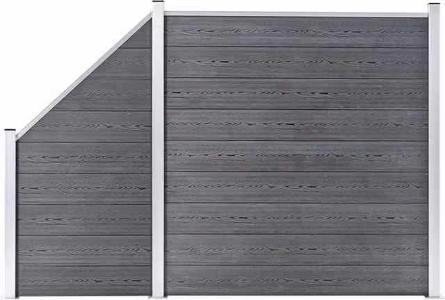 Berkfield Home WPC and Aluminium Fence Set in Grey, 1 Square and 1 Slanted Panel, W: 273 cm, H: 186 cm