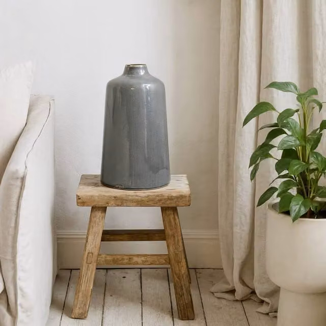 Wyld Haus Bloomwood Grey Glazed Round Ceramic Vase with Crackle Effect – 1