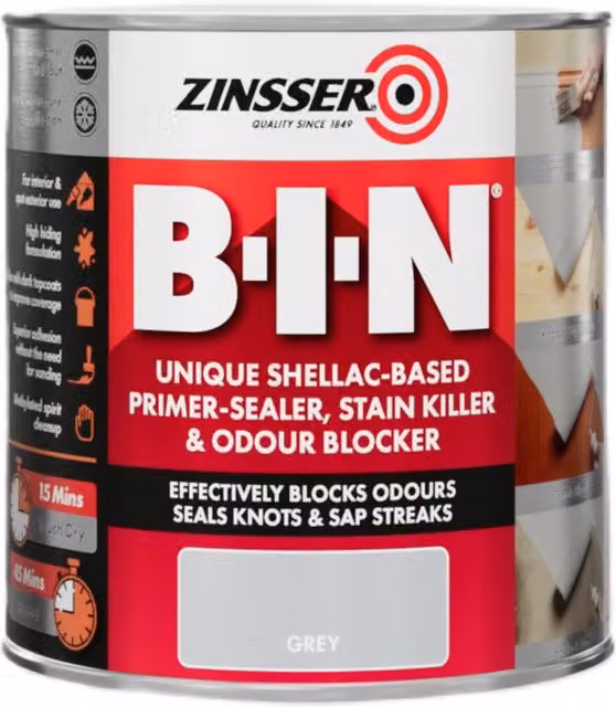 Zinsser BIN Quick Drying Synthetic Resin Primer, Grey, 1 l
