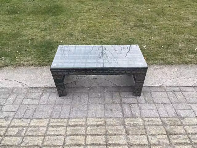 Fimous Dark Grey Rattan Oblong Rectangular Coffee Table for Outdoor Garden and Patio