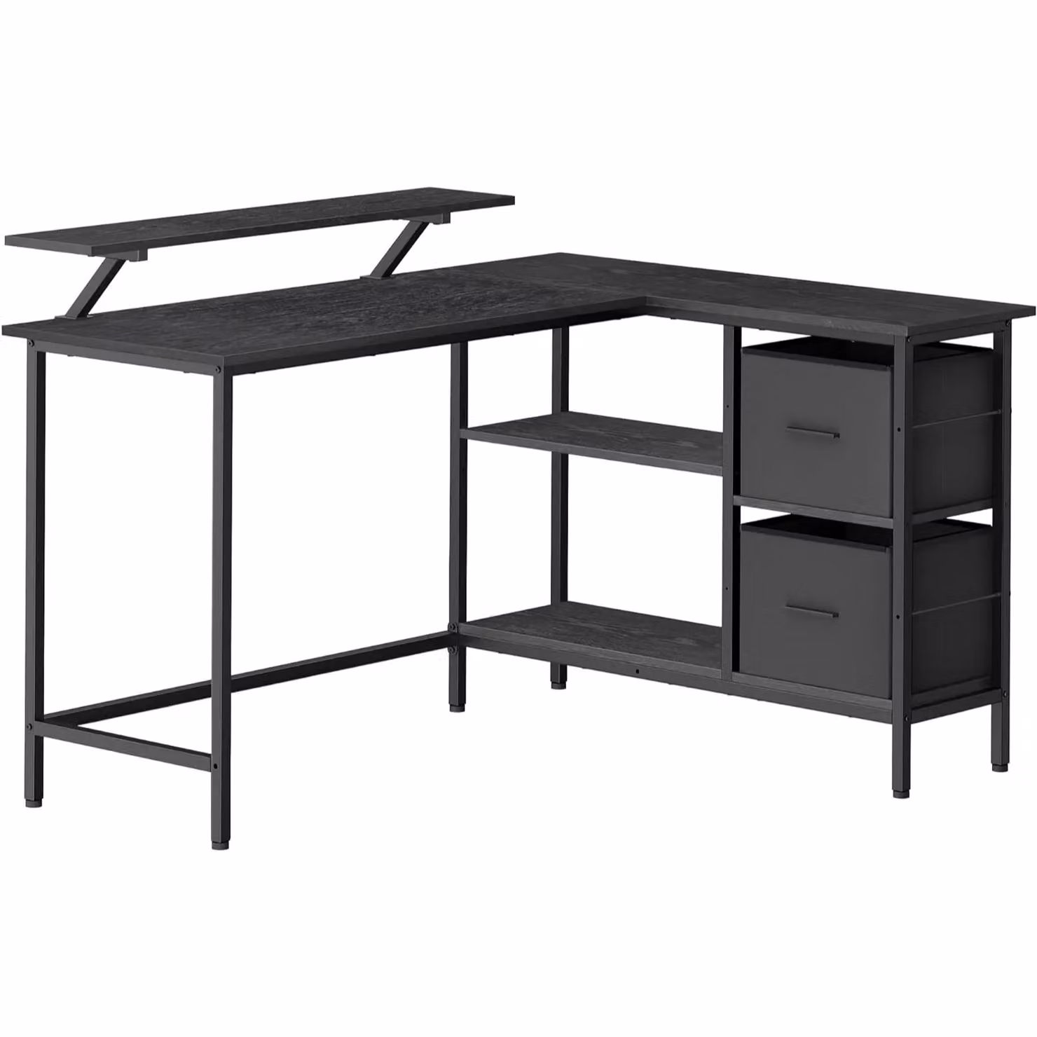 VASAGLE Large L-Shaped Gaming Desk with 2 Drawers and Monitor Stand in Black – 3