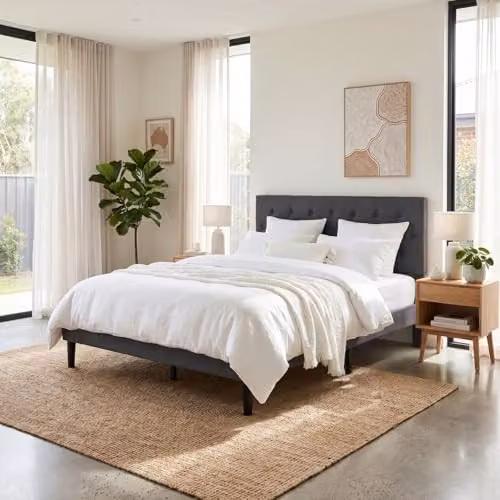 Levede Upholstered King Bed Frame in Grey Fabric with Modern Design, W/D/H: 180 x 200 cm – 6