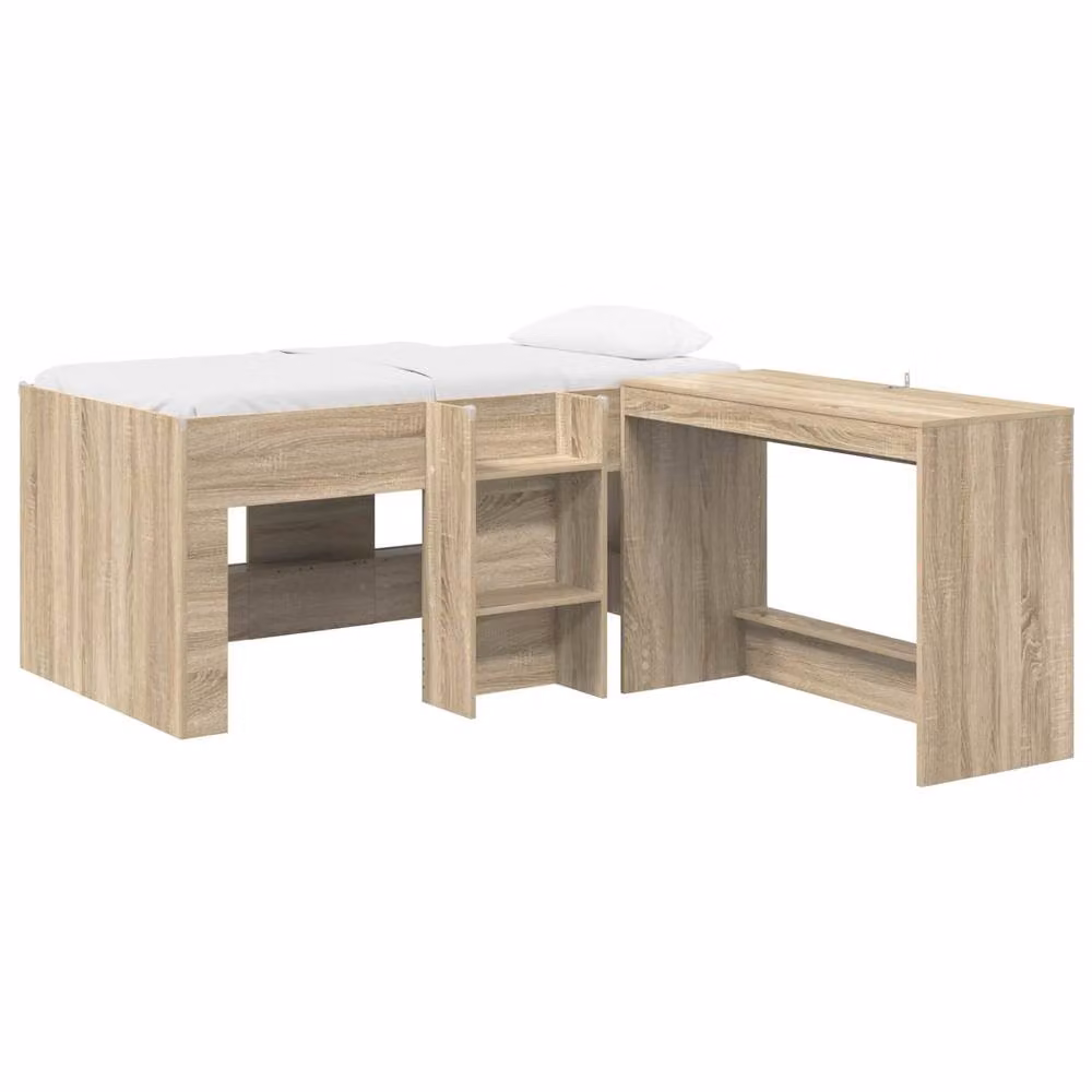 Berkfield Home Kids High Bed Frame with Desk, 2 Piece Sonoma Oak Engineered Wood Set in Brown – 2