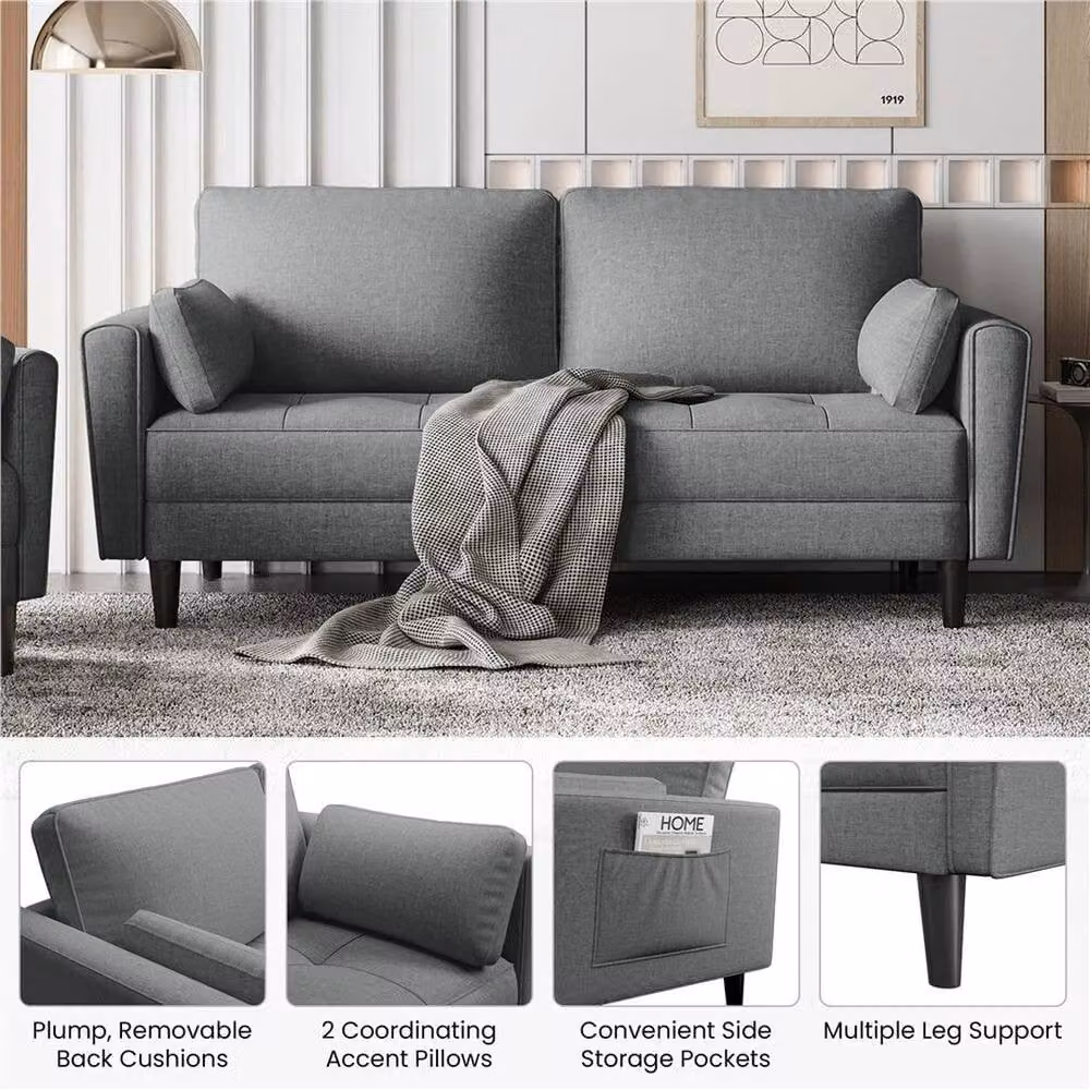 NESTLUNE Grey Fabric 2 Seater Upholstered Sofa, W: 100 cm, D: 15 cm – 2