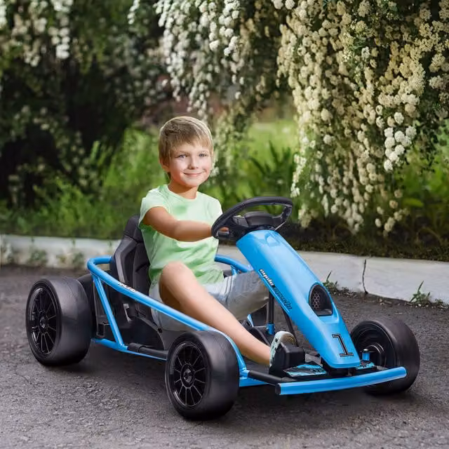 HOMCOM Drifting Electric Go Kart with Slow Start and Music in Blue