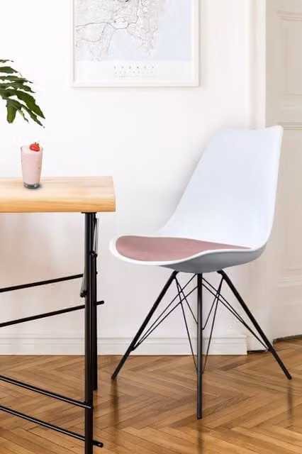 Fusion Living Soho Plastic Dining Chair with Black Metal Legs in Dusty Pink – 1