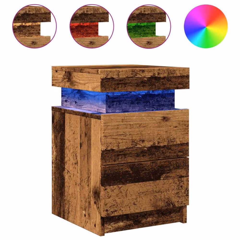Berkfield Home Set of 2 Stylish Bedside Cabinets with Integrated LED Lighting in Brown Old Wood, W/D/H: 35 x 39 x 55 cm – 3
