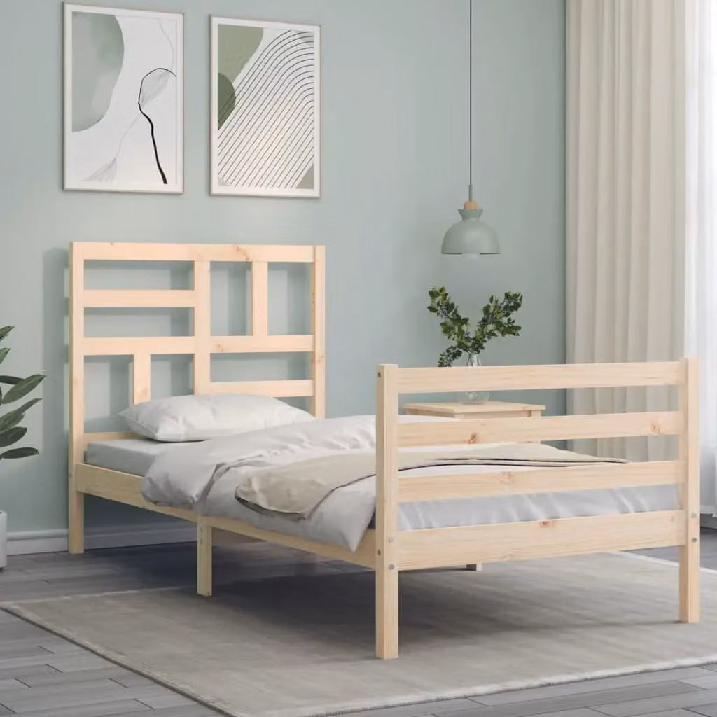 Berkfield Home Rustic Solid Pine Bed Frame with Headboard, Brown, W: 100 cm, L: 200 cm