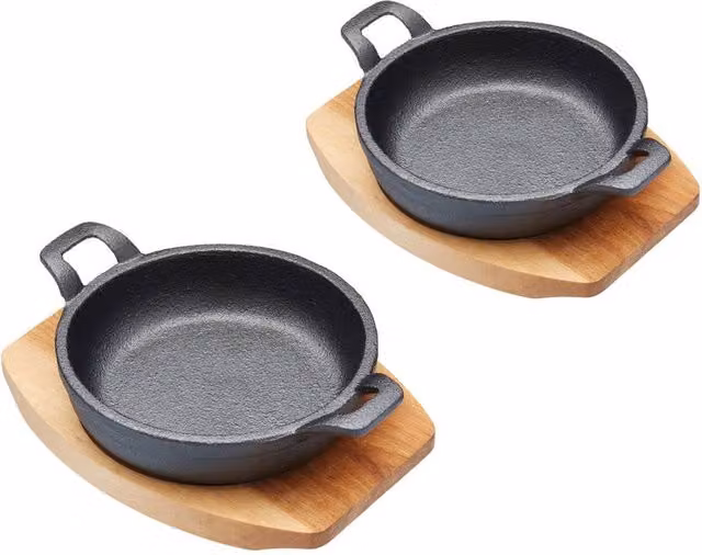 Artesa Set of 2 Round Uncoated Cast Iron Mini Gratin Dishes in Grey and Black – 1