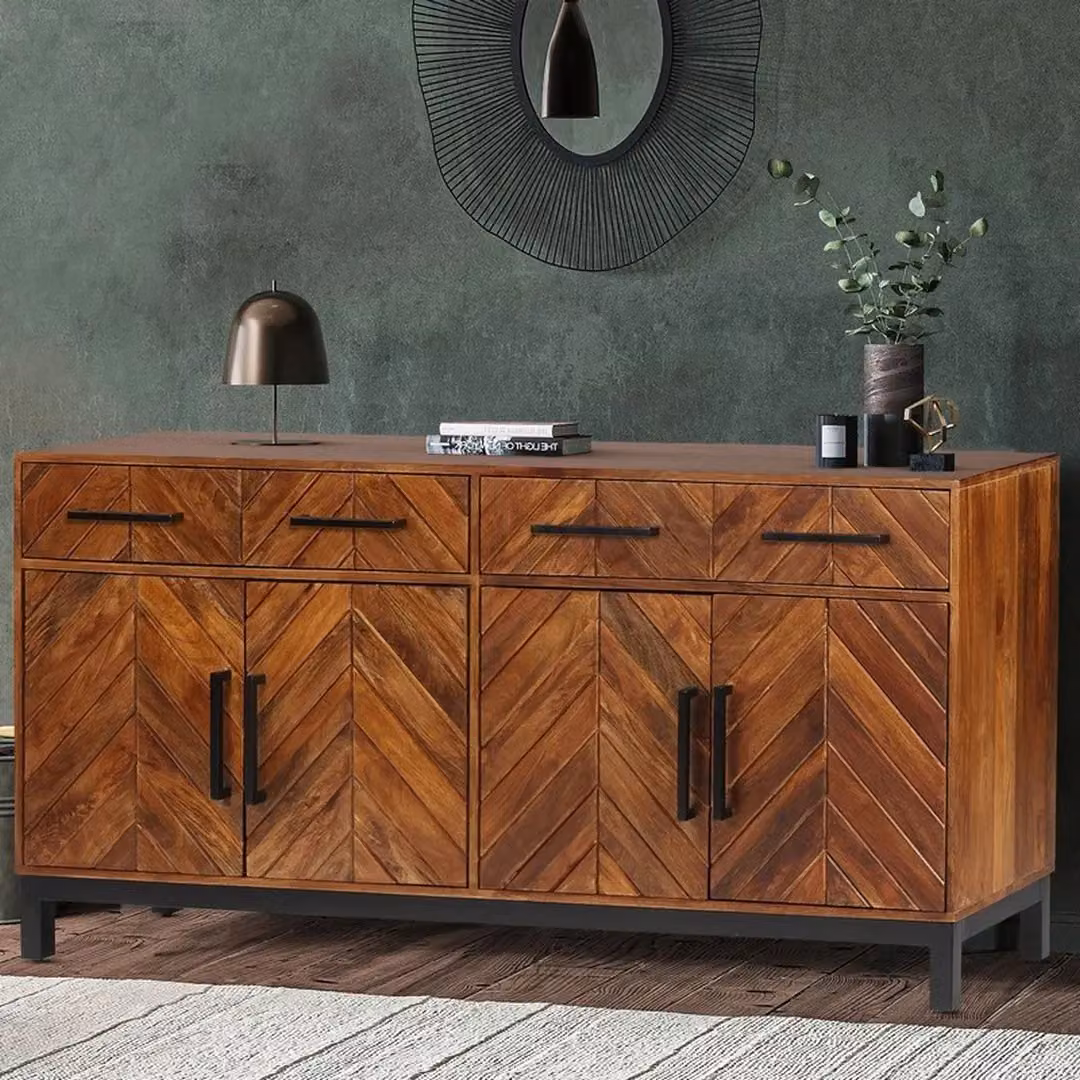 Jaipur Furniture Ltd Parquet Large Sideboard in Brown Mango Wood and Black Iron, W170 x D40 x H80 cm – 4