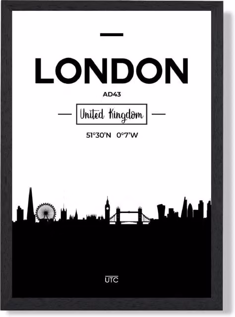 ARTZE London Black and White City Skyline Framed Paper Poster
