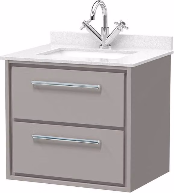 Balterley Wall Mounted 2 Drawer Bathroom Vanity Unit with Stone Basin in Pebble Grey W/D/H: 60.0 x 45.0 x 47.0 x 61.7 cm – 1