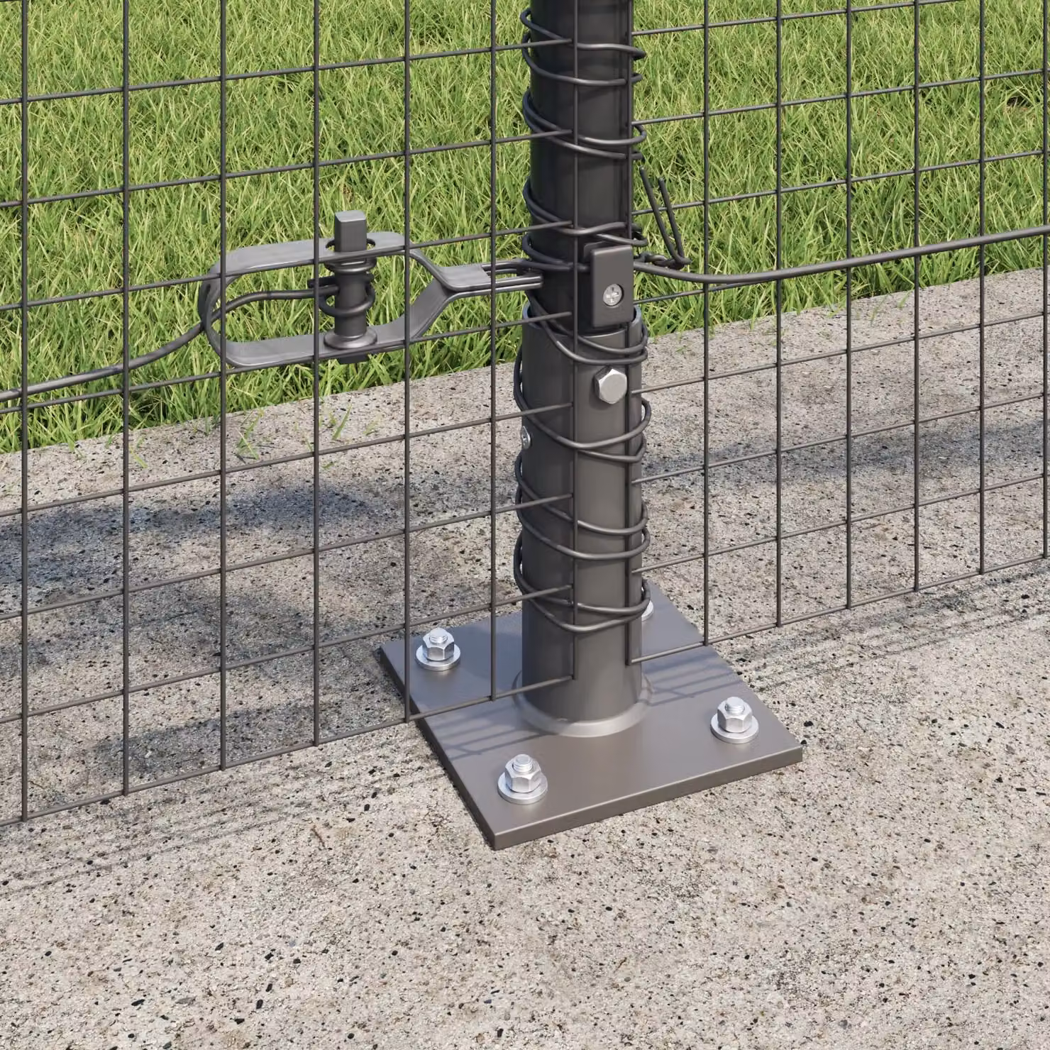 Berkfield Home Grey Steel Welded Wire Fence with 13 Flanged Posts, 1 x 25 m – 3