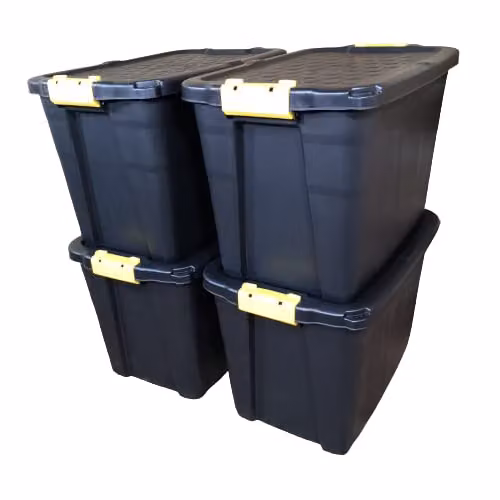Samuel ALEXANDER 4 x 60L Heavy Duty Lockable and Stackable Plastic Storage Tubs with Clips in Black and Yellow – 2