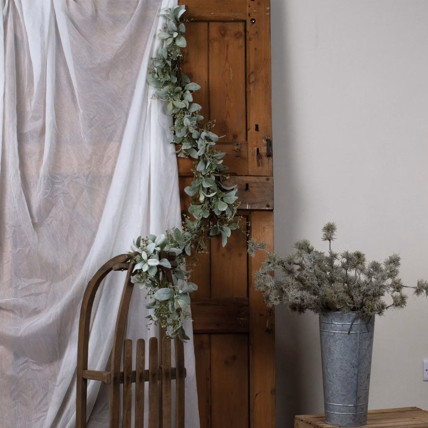Love Lace Green Winter Garland with Lambs Ear and Wax Artificial Flowers – 2
