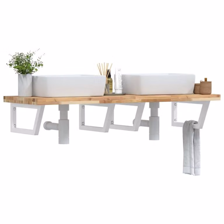 Berkfield Home Elegant Wall Mounted Basin Shelf in Brown Acacia Wood and Steel