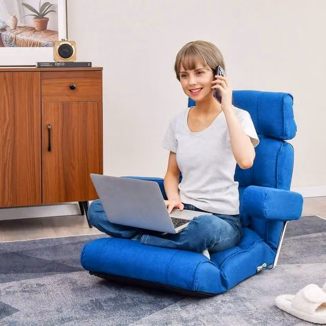 Costway Blue Folding Sofa Chair Floor Lounger with 6-Position Adjustable Backrest – 1